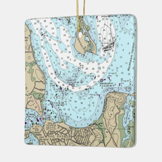 Sag Harbour NY NOAA Grafiek Kerstmis Keramisch Ornament (Links)