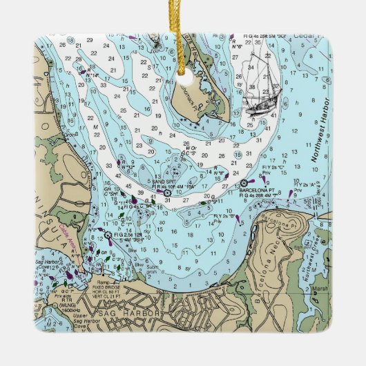 Sag Harbour NY NOAA Grafiek Kerstmis Keramisch Ornament (Voorkant)