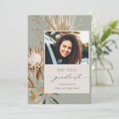 Saga Green Protea Dry Palm Floral Photo Afstuderen Aankondiging (Staand voorkant)