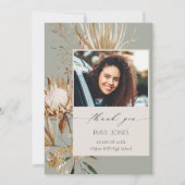 Saga Green Protea Dry Palm Floral Photo Afstuderen Bedankkaart (Voorkant)