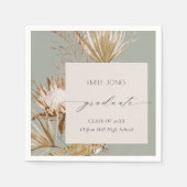 Saga Green Protea Dry Palm Floral Photo Afstuderen Servet (Voorkant)