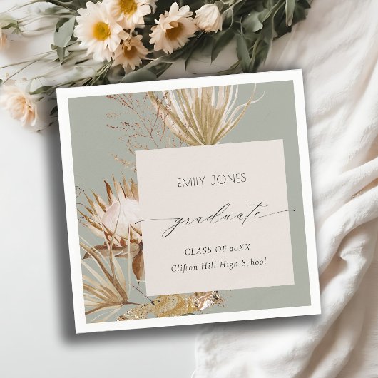 Saga Green Protea Dry Palm Floral Photo Afstuderen Servet