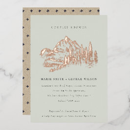 Saga Green Roos Gold Mountain Pine Couples Shower Folie Uitnodiging