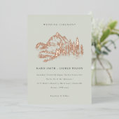 Saga Green Roos Gold Mountain Pine Sketch Wedding Folie Uitnodiging (Staand Voorkant)