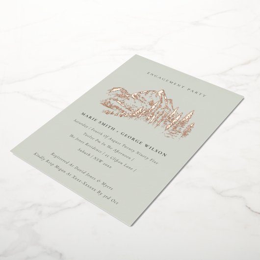 Saga Green Roos Gold Mountain Pine Verloving Folie Uitnodiging (Gedraaid)