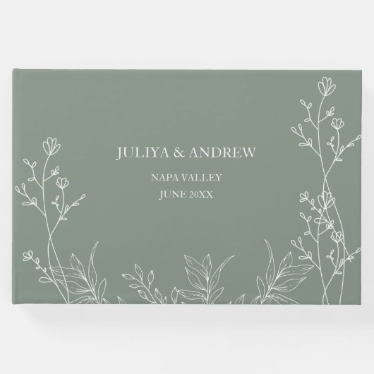 Saga groen trendy bruiloft gastenboek (Voorkant)