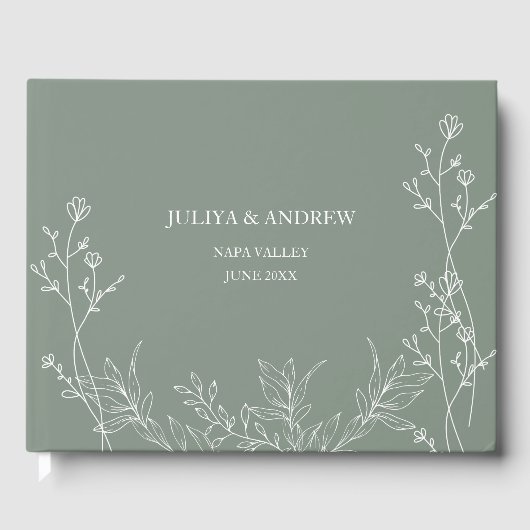 Saga groen trendy bruiloft gastenboek (Voorkant)