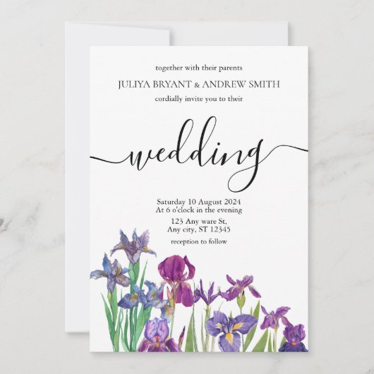 Saga groen Uniek bloemenschrift bruiloft Kaart (Voorkant)