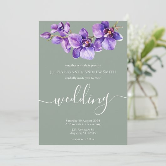 Saga groen Uniek bloemenschrift bruiloft Kaart (Staand voorkant)