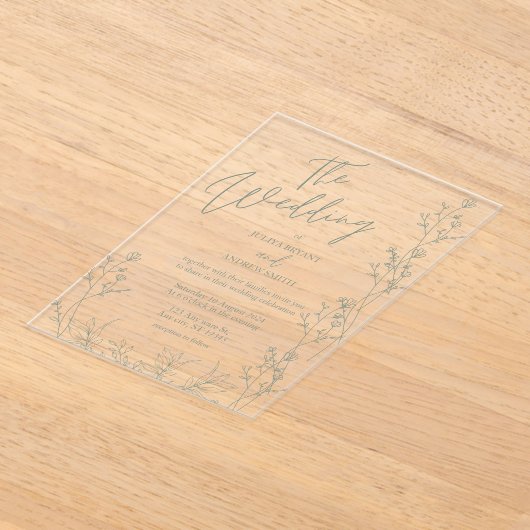 Saga groene script trendy bruiloft acryl uitnodigingen (Laagn)