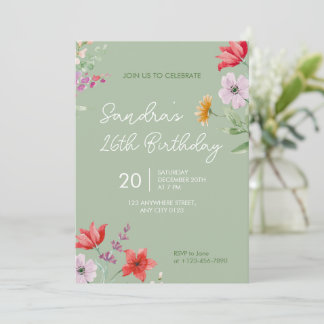 Sage 26e verjaardagsuitnodiging Eenvoudige bloemen Kaart