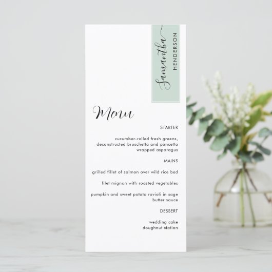 Sage Aangepast met gastnaam Elegant-menu Menu (Staand voorkant)