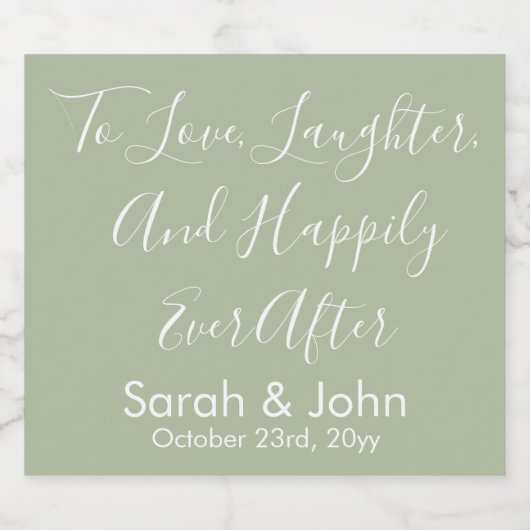 Sage Aangepaste Gepersonaliseerde Script bruiloft  Sparkling Wijnetiket (Enkel label)