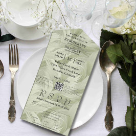 Sage Abstract Borstelpatroon E-mail QR Code Websit All In One Uitnodiging