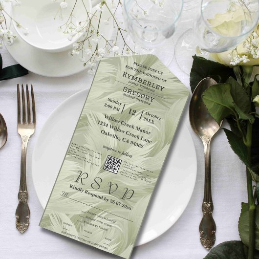 Sage Abstract Borstelpatroon E-mail QR Code Websit All In One Uitnodiging