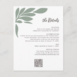 Sage Abstract Tropical Floral Leaf Wedding  Informatiekaartje