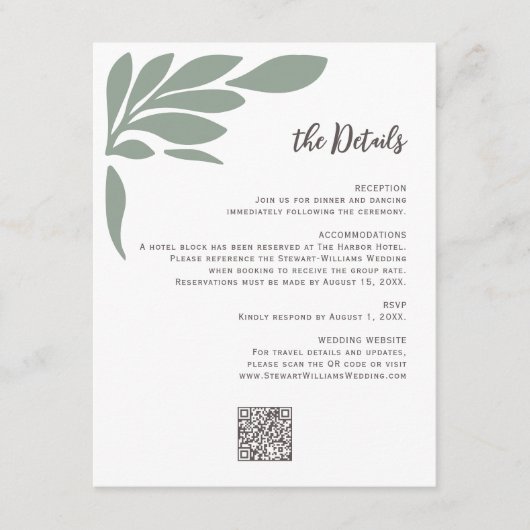Sage Abstract Tropical Floral Leaf Wedding  Informatiekaartje (Voorkant)