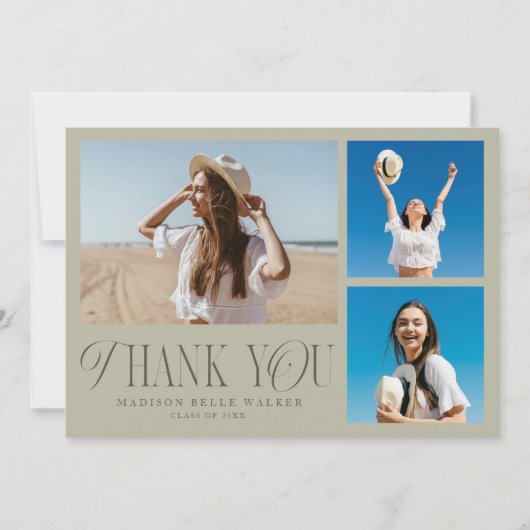 Sage Afstuderen dank u elegante fotocollage Bedankkaart (Voorkant)