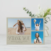 Sage Afstuderen dank u elegante fotocollage Bedankkaart (Staand voorkant)