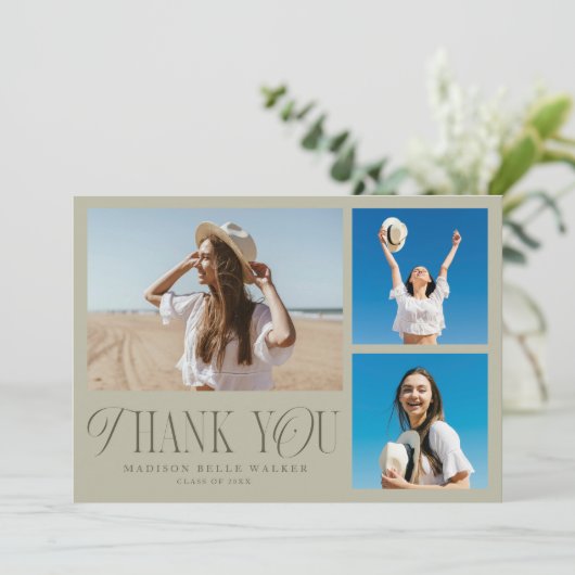 Sage Afstuderen dank u elegante fotocollage Bedankkaart (Staand voorkant)