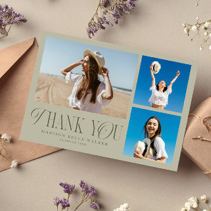 Sage Afstuderen dank u elegante fotocollage Bedankkaart