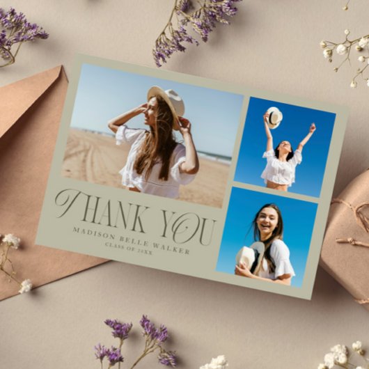Sage Afstuderen dank u elegante fotocollage Bedankkaart
