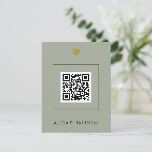 Sage All in One Wedding Invitation met QR Code Briefkaart (Staand voorkant)