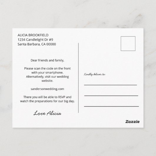 Sage All in One Wedding Invitation met QR Code Briefkaart (Achterkant)