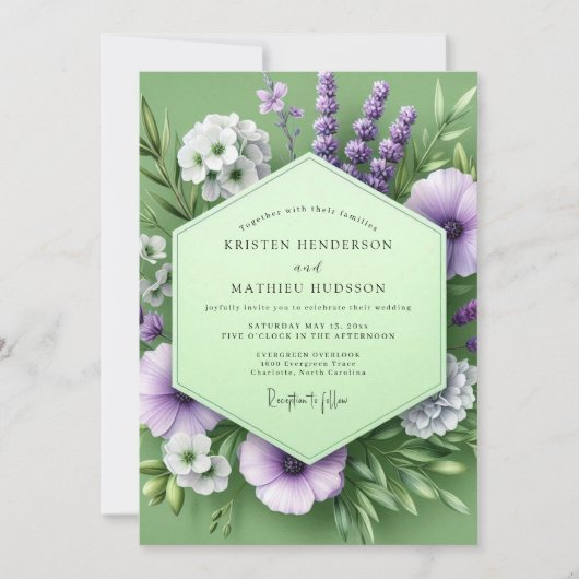Sage Amethyst Meadow Wedding Kaart (Voorkant)
