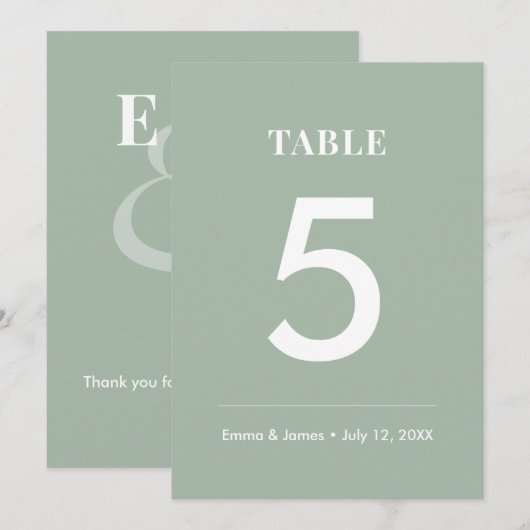 Sage Ampersand Bruiloft | Modern Tafelnummer (Voorkant / Achterkant)