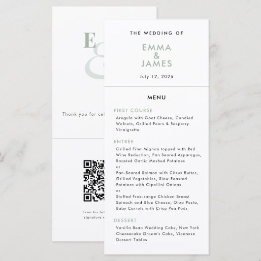 Sage Ampersand Huwelijk | QR Code | Elegant Menu (Voorkant / Achterkant)