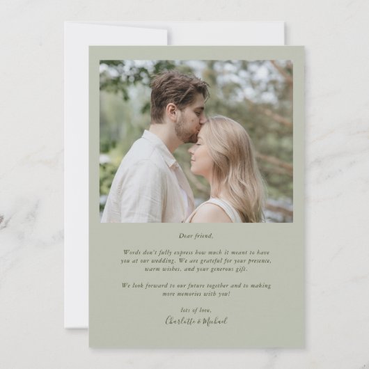 Sage and Blush Floral Photo Weddenschap Hartelijk Bedankkaart (Achterkant)