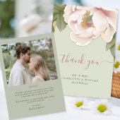 Sage and Blush Floral Photo Weddenschap Hartelijk Bedankkaart