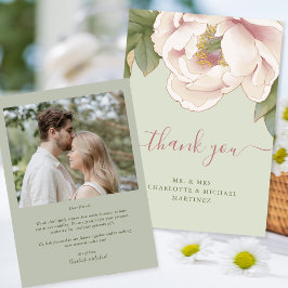 Sage and Blush Floral Photo Weddenschap Hartelijk Bedankkaart