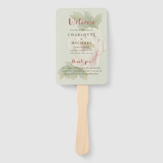 Sage and Blush Floral Wedding Programme Handwaaier (Voorkant)