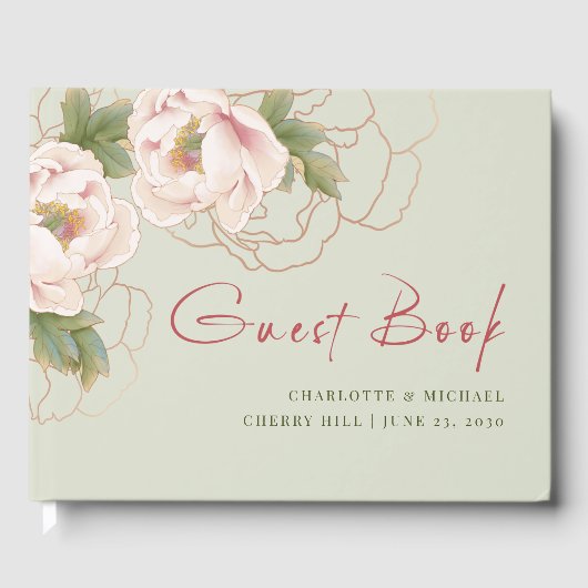 Sage and Blush Peony Floral Guest Book Gastenboek (Voorkant)