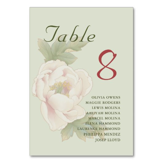 Sage and Blush Peony Floral Naam van de gast Kaart (Voorkant)