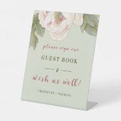 Sage and Blush Pink Peony Wedding Guestbook Reclamebord Met Voetstuk (Voorkant)