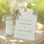 Sage and Blush Pink Peony Wedding Guestbook Reclamebord Met Voetstuk