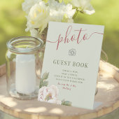 Sage and Blush Weddenschap Foto Guestbook Reclamebord Met Voetstuk