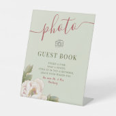 Sage and Blush Weddenschap Foto Guestbook Reclamebord Met Voetstuk (Voorkant)