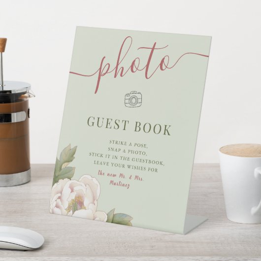 Sage and Blush Weddenschap Foto Guestbook Reclamebord Met Voetstuk (Insitu)