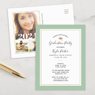 Sage and Gold 3 Foto Graduparty Invitation Aankondigingskaart