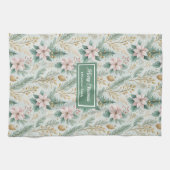 Sage and Gold Kitchen Towel Christmas Floral Gift Theedoek (Horizontaal)
