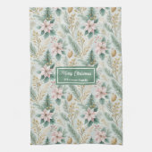 Sage and Gold Kitchen Towel Christmas Floral Gift Theedoek (Verticaal)