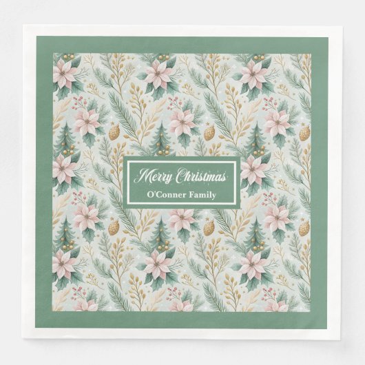 Sage and Gold Napkins Custom Christmas Monogram Servet (Voorkant)