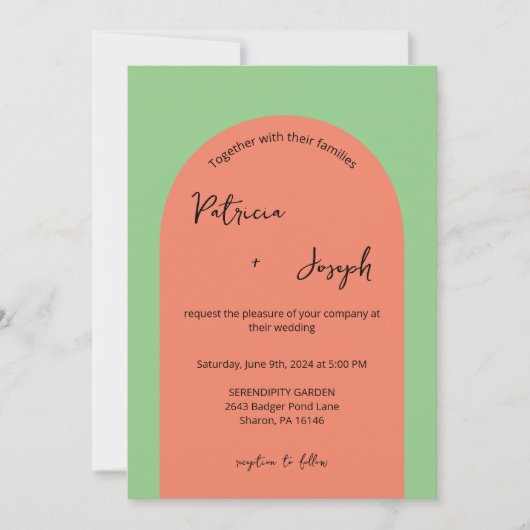 Sage and Salmon Modern Wedding Invitation Kaart (Voorkant)