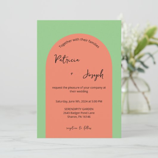 Sage and Salmon Modern Wedding Invitation Kaart (Staand voorkant)