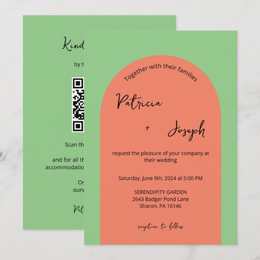 Sage and Salmon Modern Wedding Invitation Kaart (Voorkant / Achterkant)