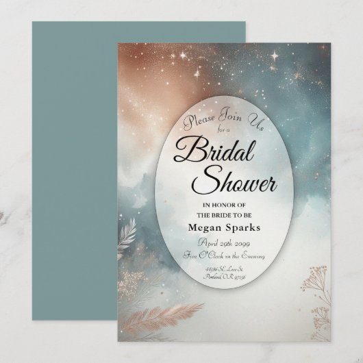 Sage and Terracotta Stardust Skies Bridal Shower Kaart (Voorkant / Achterkant)